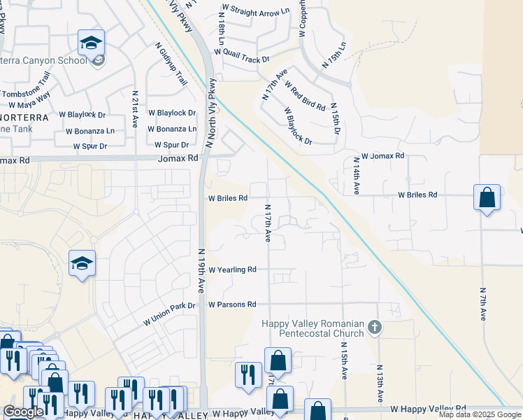 map of restaurants, bars, coffee shops, grocery stores, and more near 26038 North 17th Avenue in Phoenix