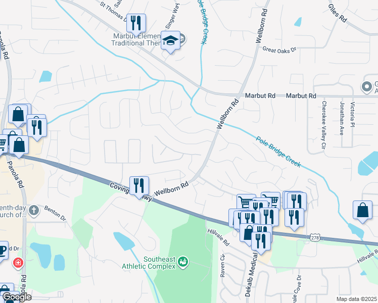 map of restaurants, bars, coffee shops, grocery stores, and more near 5816 Wind Gate Lane in Lithonia