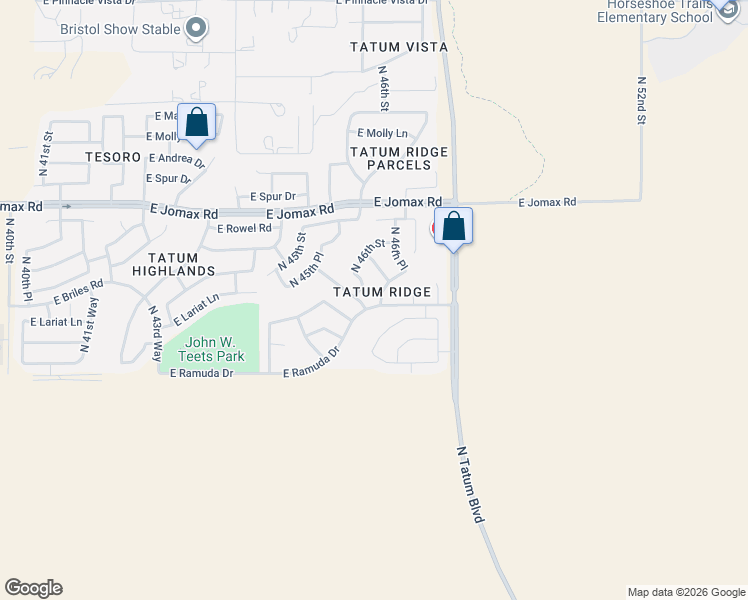 map of restaurants, bars, coffee shops, grocery stores, and more near 26202 North 46th Place in Phoenix