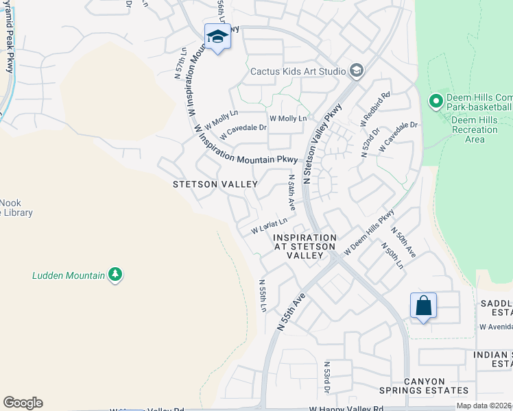 map of restaurants, bars, coffee shops, grocery stores, and more near 26216 North 55th Drive in Phoenix