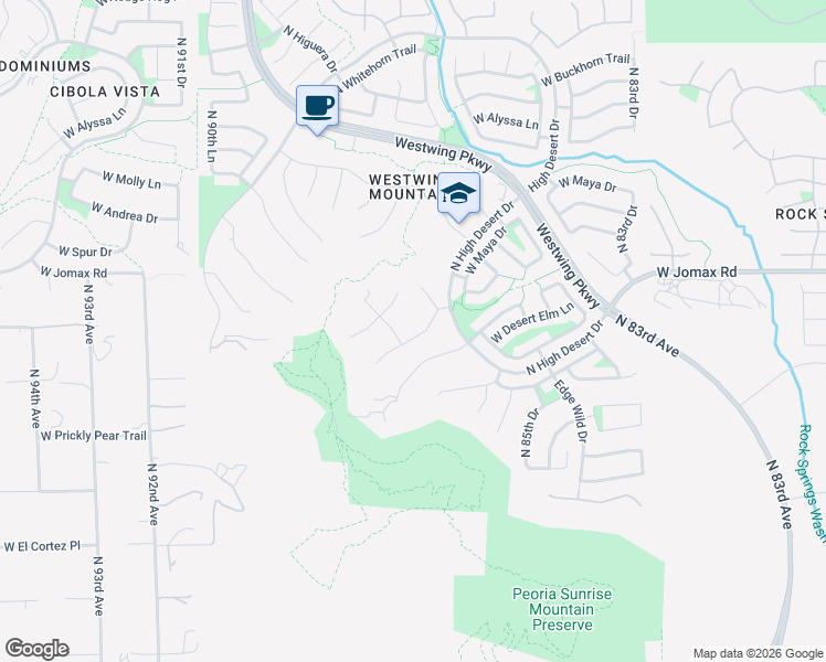 map of restaurants, bars, coffee shops, grocery stores, and more near 8662 West Rowel Road in Peoria