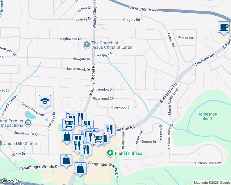 map of restaurants, bars, coffee shops, grocery stores, and more near 4353 Langdon Drive in Decatur