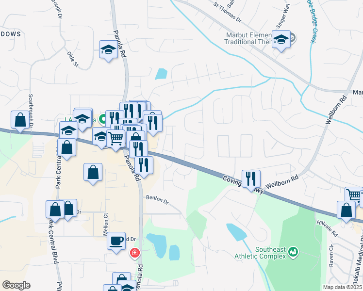 map of restaurants, bars, coffee shops, grocery stores, and more near 2237 Glen Briar Way in Lithonia