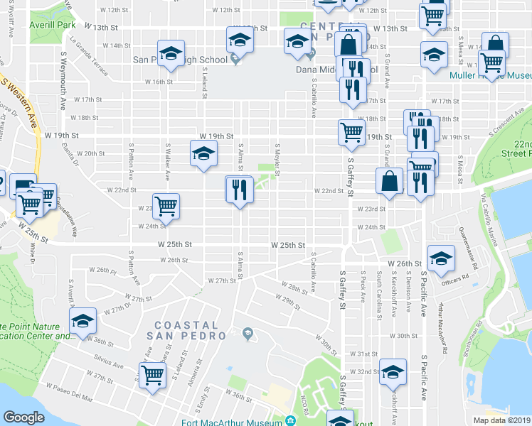 map of restaurants, bars, coffee shops, grocery stores, and more near 927 West 23rd Street in Los Angeles