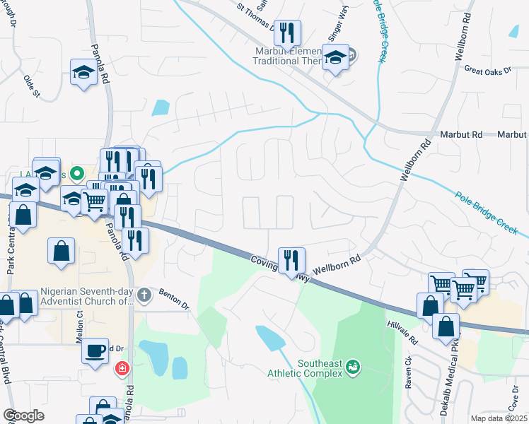 map of restaurants, bars, coffee shops, grocery stores, and more near 5549 Strathmoor Manor Circle in Lithonia