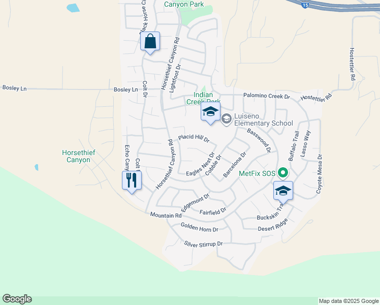 map of restaurants, bars, coffee shops, grocery stores, and more near 13321 Indian Bow Circle in Corona