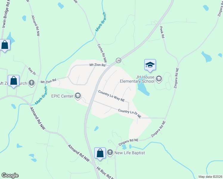 map of restaurants, bars, coffee shops, grocery stores, and more near 2930 David Lane Northeast in Conyers