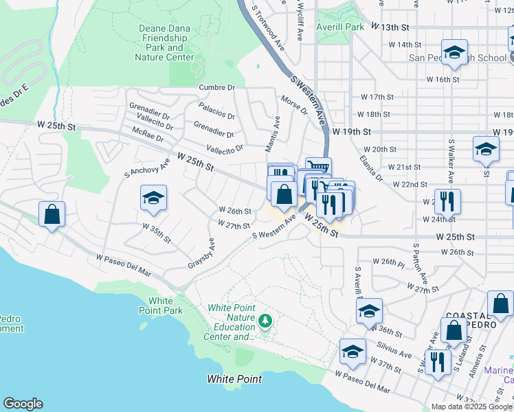 map of restaurants, bars, coffee shops, grocery stores, and more near 2533 South Moray Avenue in Los Angeles