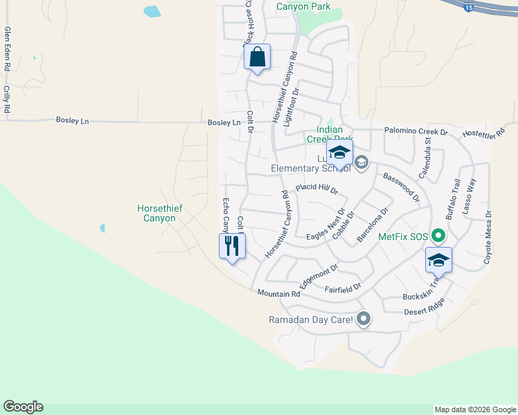 map of restaurants, bars, coffee shops, grocery stores, and more near 13176 Gold Rush Drive in Corona