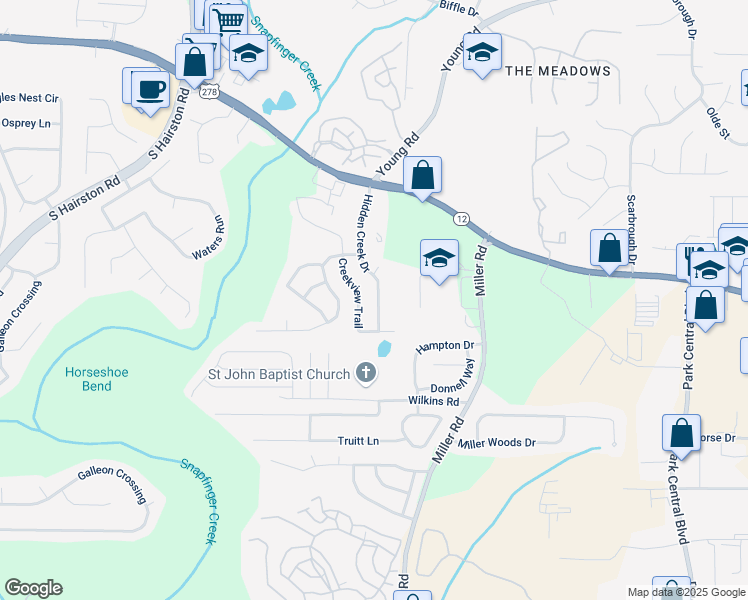 map of restaurants, bars, coffee shops, grocery stores, and more near 2237 Hidden Creek Drive in Decatur
