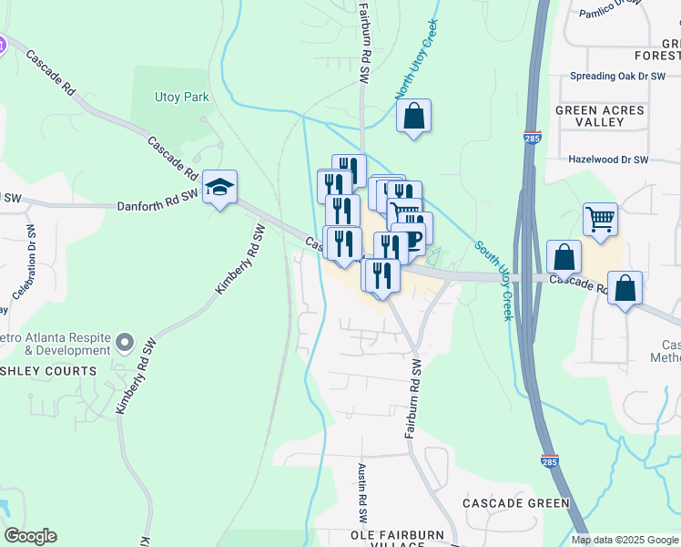 map of restaurants, bars, coffee shops, grocery stores, and more near 3752 Cascade Road in Atlanta
