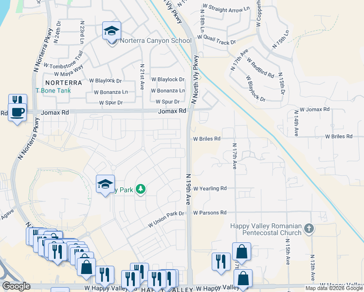 map of restaurants, bars, coffee shops, grocery stores, and more near 26202-26304 North 19th Avenue in Phoenix