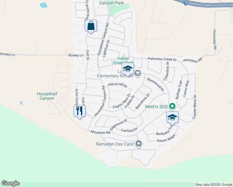 map of restaurants, bars, coffee shops, grocery stores, and more near 13321 Indian Bow Circle in Corona