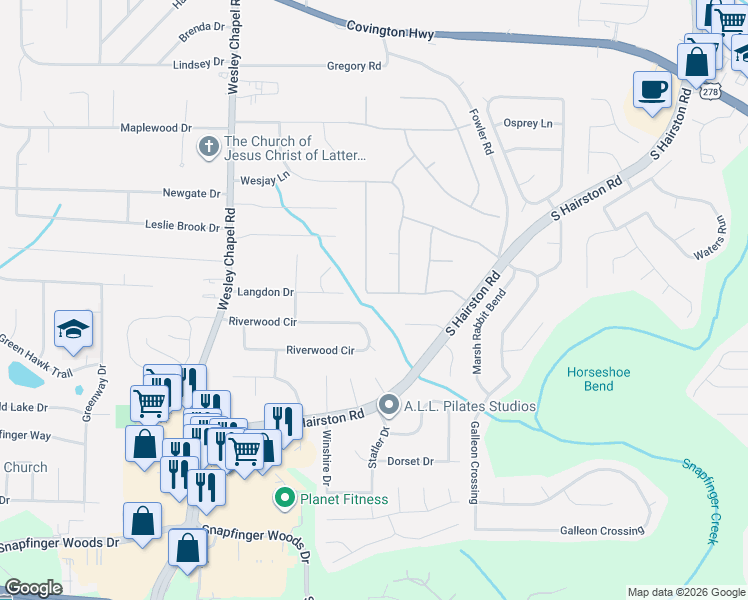 map of restaurants, bars, coffee shops, grocery stores, and more near 4421 Buckingham Circle in Decatur