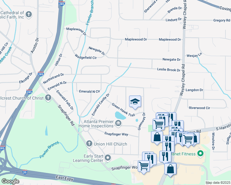 map of restaurants, bars, coffee shops, grocery stores, and more near 2235 Chamois Court in Decatur