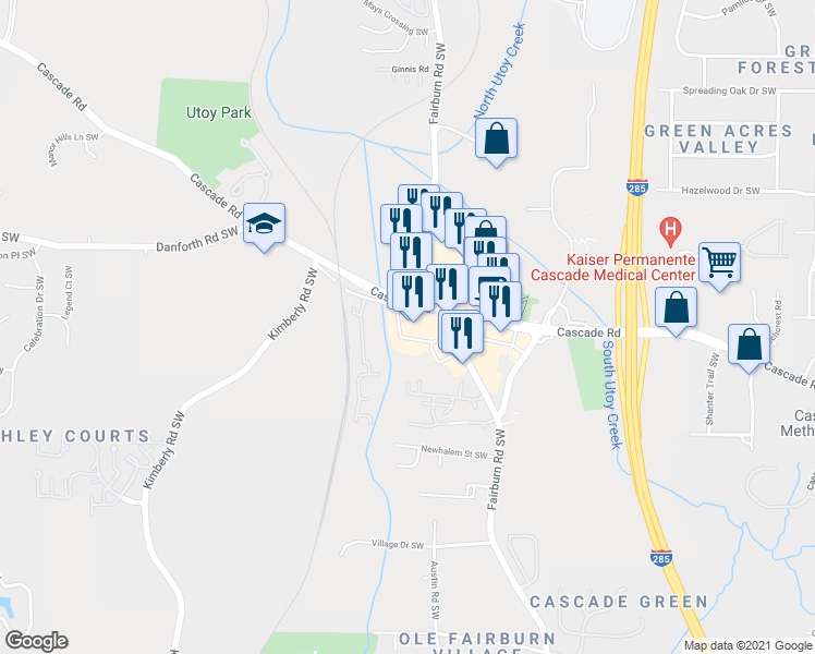 map of restaurants, bars, coffee shops, grocery stores, and more near 3752 Cascade Road in Atlanta
