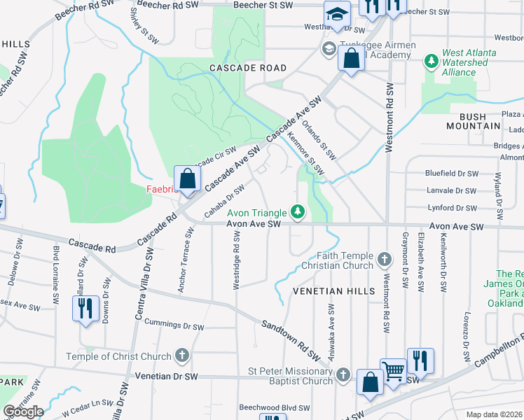 map of restaurants, bars, coffee shops, grocery stores, and more near 1765 Avon Avenue Southwest in Atlanta