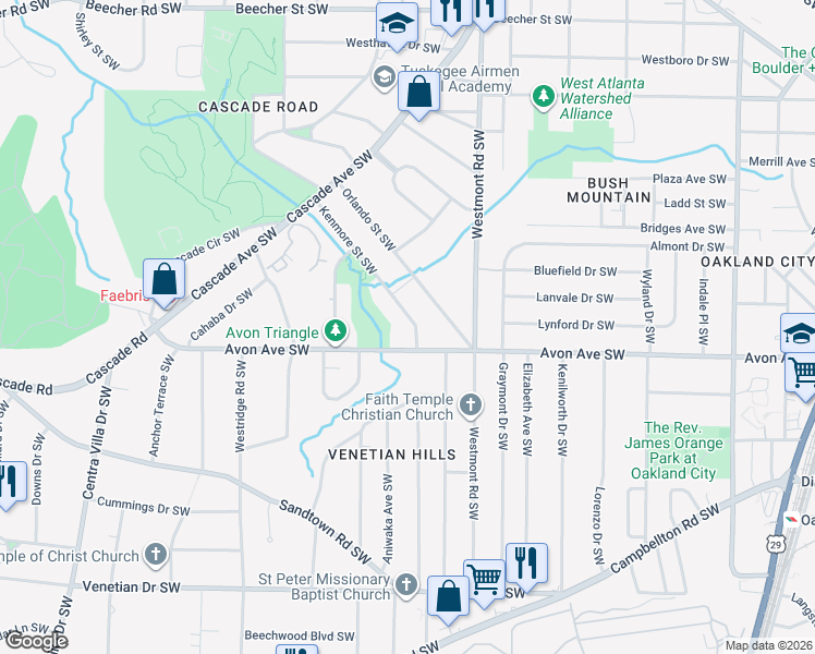 map of restaurants, bars, coffee shops, grocery stores, and more near 1621 Avon Avenue Southwest in Atlanta