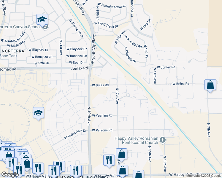 map of restaurants, bars, coffee shops, grocery stores, and more near 26038 North 17th Avenue in Phoenix