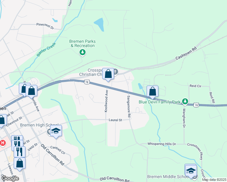 map of restaurants, bars, coffee shops, grocery stores, and more near 905 Pacific Avenue in Bremen