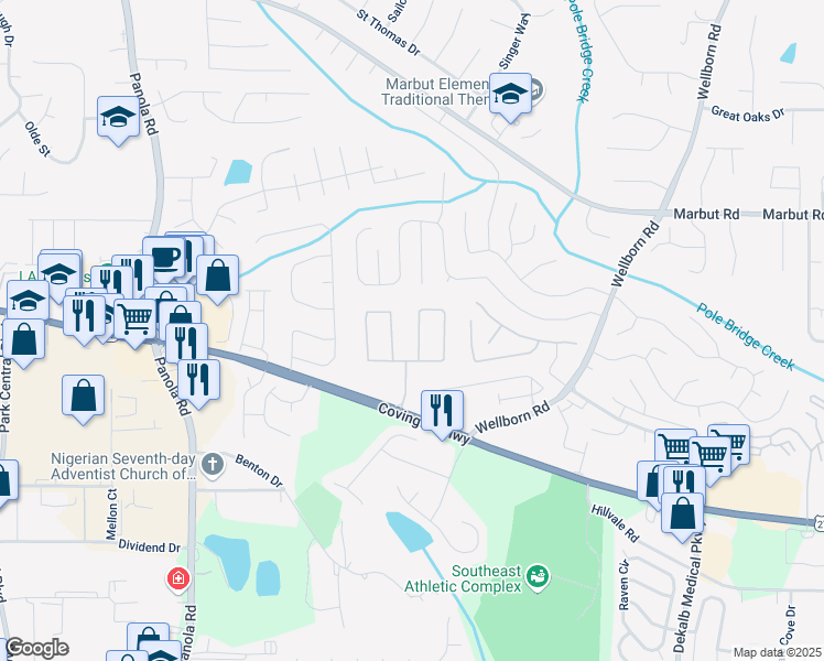 map of restaurants, bars, coffee shops, grocery stores, and more near 5549 Strathmoor Manor Circle in Lithonia