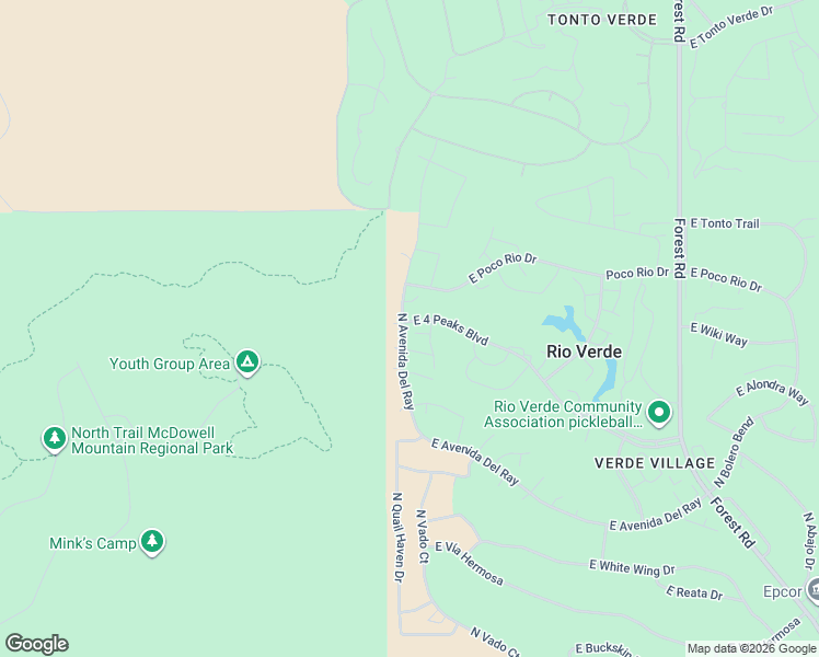 map of restaurants, bars, coffee shops, grocery stores, and more near 26029 North Avenida Del Ray in Rio Verde