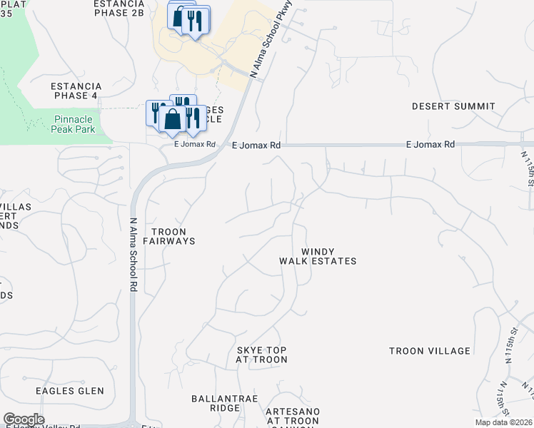 map of restaurants, bars, coffee shops, grocery stores, and more near 10725 East Quartz Rock Road in Scottsdale