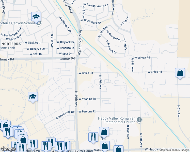 map of restaurants, bars, coffee shops, grocery stores, and more near 26038 North 17th Avenue in Phoenix