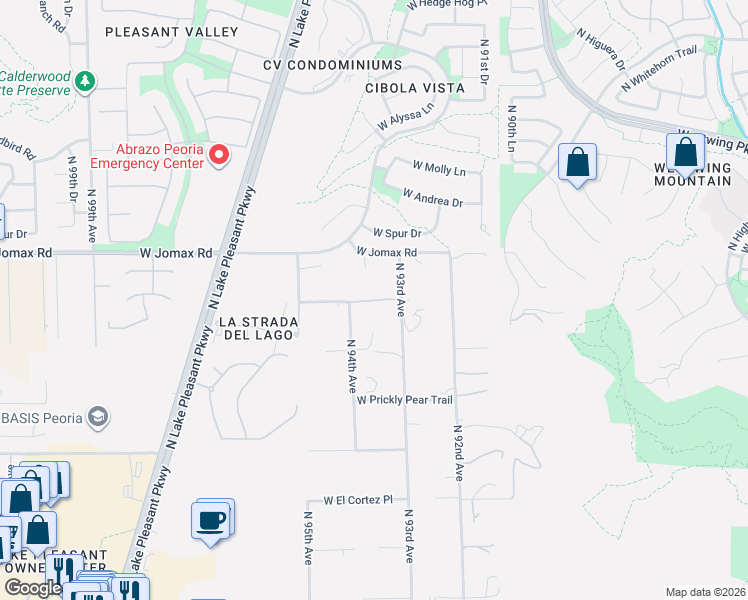 map of restaurants, bars, coffee shops, grocery stores, and more near 9411 West Briles Road in Peoria