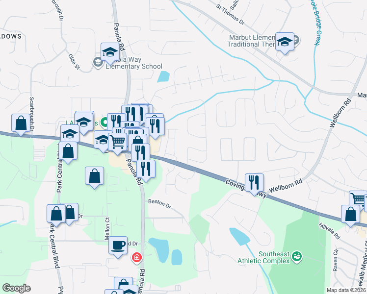 map of restaurants, bars, coffee shops, grocery stores, and more near 2237 Glen Briar Way in Lithonia
