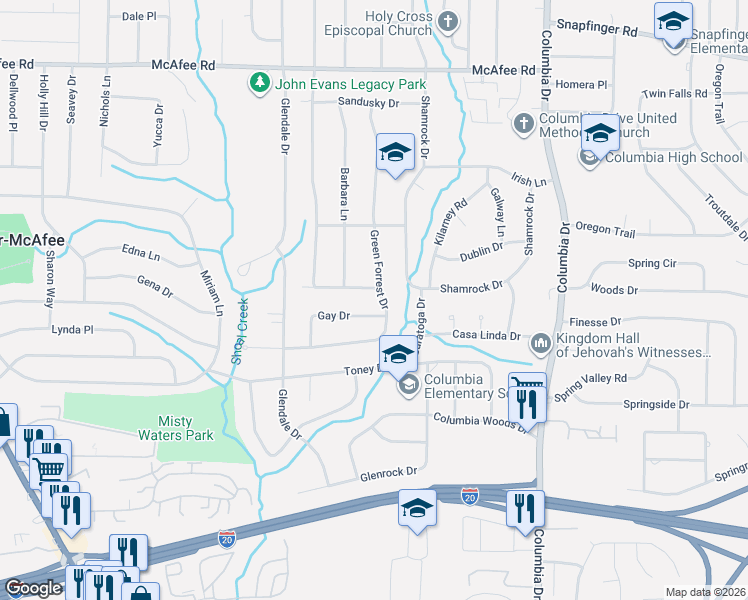 map of restaurants, bars, coffee shops, grocery stores, and more near 3190 Gay Drive in Decatur