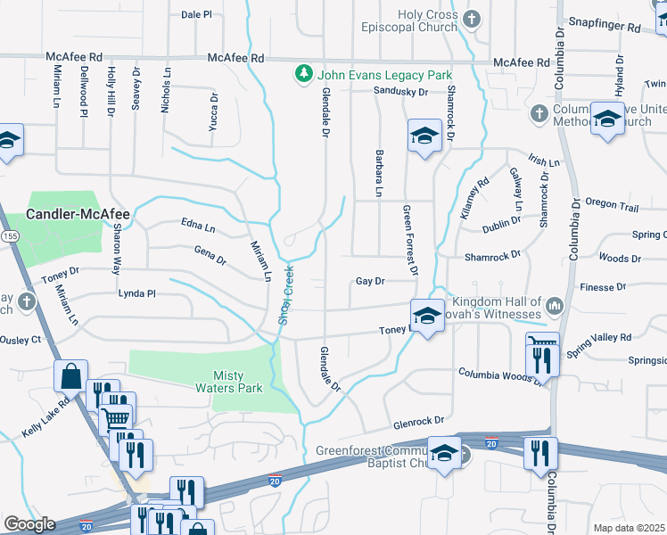 map of restaurants, bars, coffee shops, grocery stores, and more near 2254 Glendale Drive in Decatur