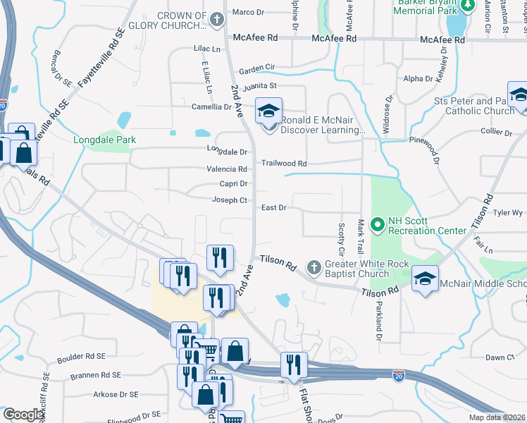 map of restaurants, bars, coffee shops, grocery stores, and more near 2294 2nd Avenue in Decatur