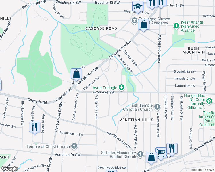 map of restaurants, bars, coffee shops, grocery stores, and more near 1765 Avon Avenue Southwest in Atlanta