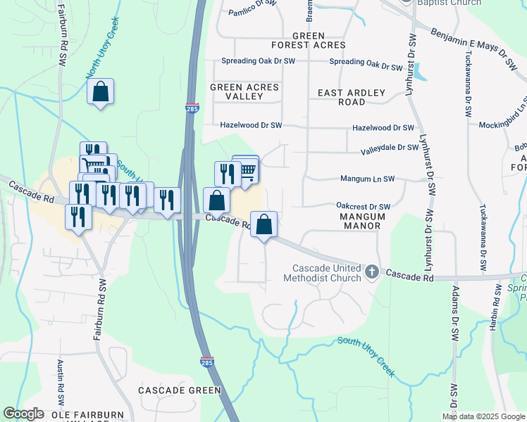 map of restaurants, bars, coffee shops, grocery stores, and more near 440 Hickory Glen Lane in Atlanta