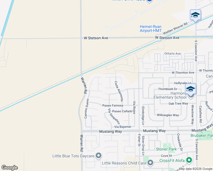 map of restaurants, bars, coffee shops, grocery stores, and more near 5414 Corte Ladera in Hemet