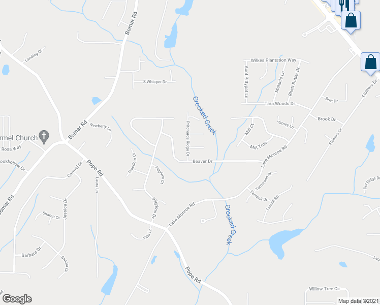 map of restaurants, bars, coffee shops, grocery stores, and more near 3050 Pritchards Ridge Drive in Douglasville