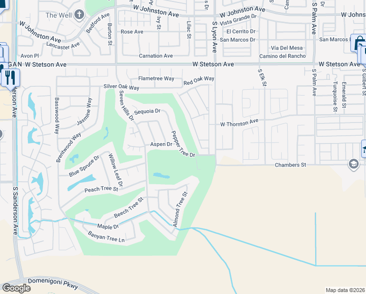 map of restaurants, bars, coffee shops, grocery stores, and more near 1484 Pepper Tree Drive in Hemet