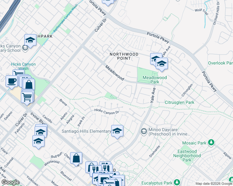 map of restaurants, bars, coffee shops, grocery stores, and more near 6 Stonebrook in Irvine