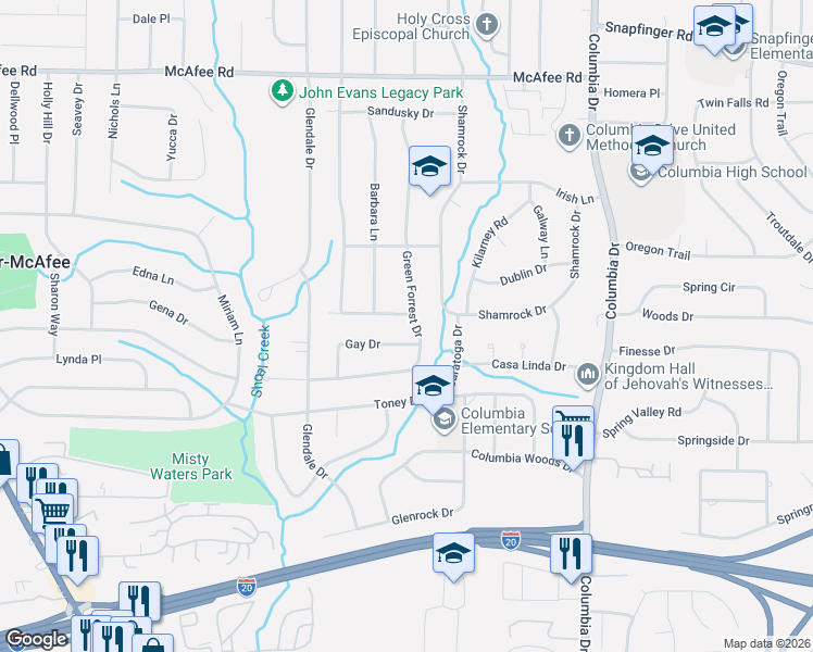 map of restaurants, bars, coffee shops, grocery stores, and more near 3190 Gay Drive in Decatur