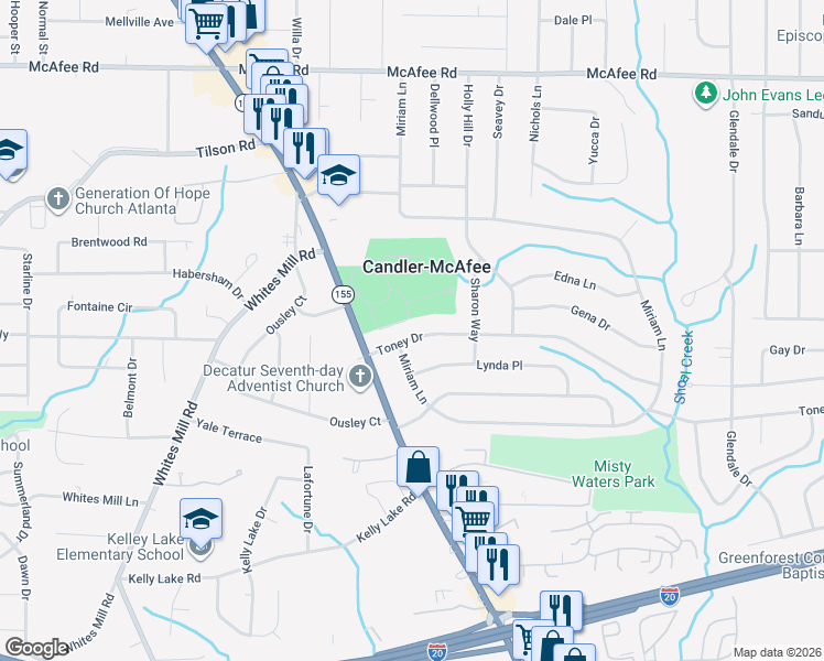 map of restaurants, bars, coffee shops, grocery stores, and more near 2792 Toney Drive in Decatur
