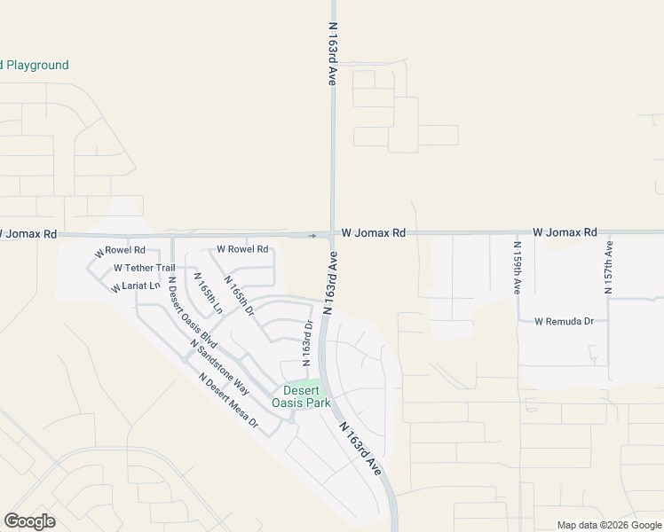 map of restaurants, bars, coffee shops, grocery stores, and more near 26568 North 163rd Avenue in Surprise