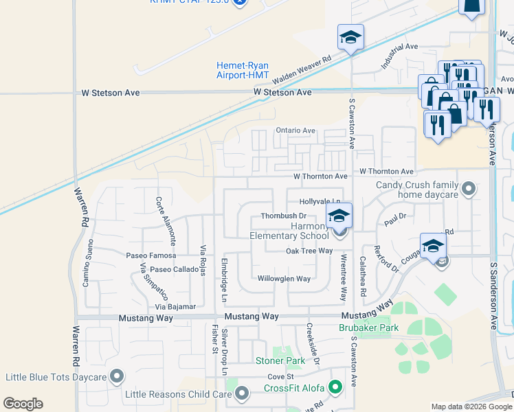 map of restaurants, bars, coffee shops, grocery stores, and more near 4715 Birchleaf Lane in Hemet