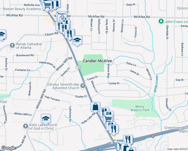 map of restaurants, bars, coffee shops, grocery stores, and more near 2792 Toney Drive in Decatur