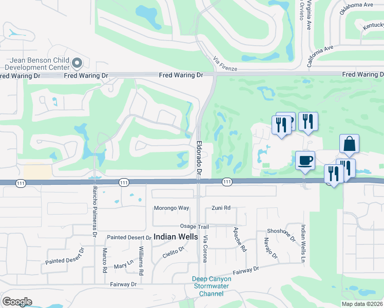map of restaurants, bars, coffee shops, grocery stores, and more near 75798 Vista Del Rey in Indian Wells