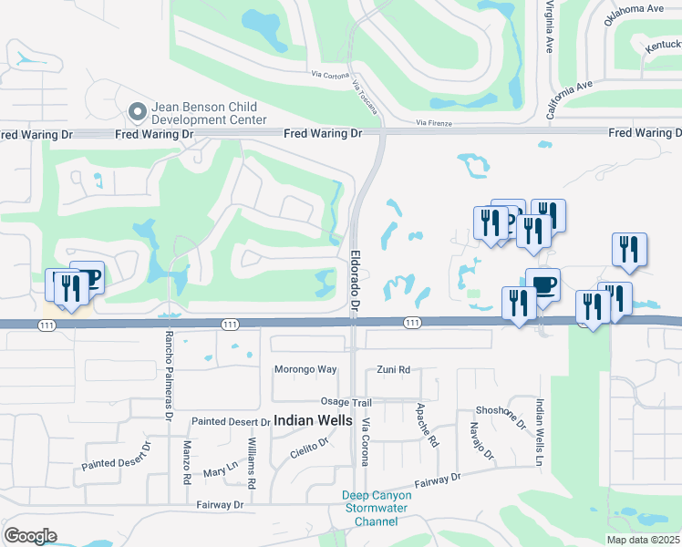 map of restaurants, bars, coffee shops, grocery stores, and more near 75798 Vista Del Rey in Indian Wells