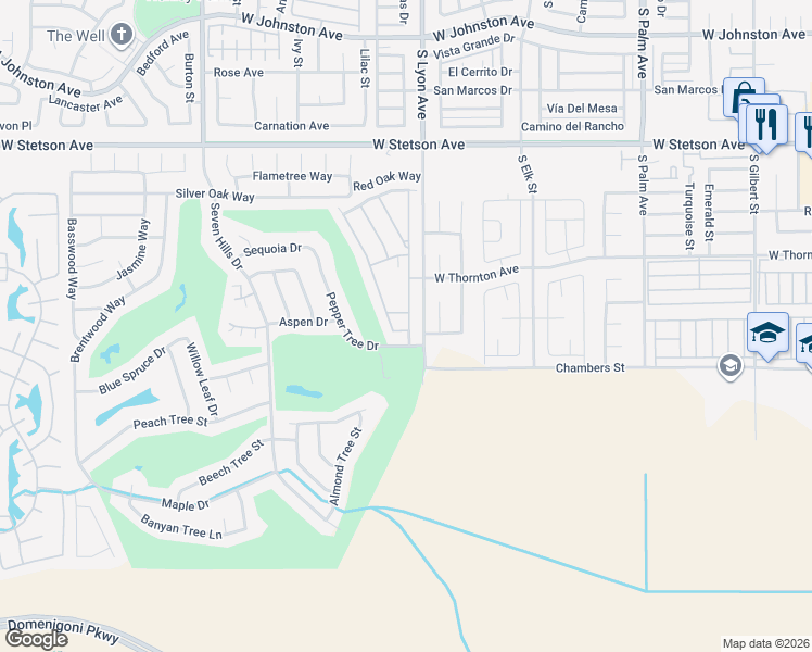 map of restaurants, bars, coffee shops, grocery stores, and more near 1722 Mango Way in Hemet