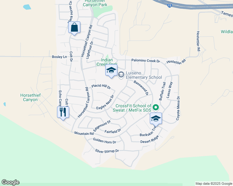 map of restaurants, bars, coffee shops, grocery stores, and more near 27292 Eagles Nest Drive in Corona