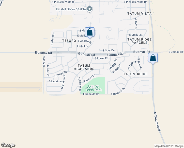 map of restaurants, bars, coffee shops, grocery stores, and more near 4366 East Lariat Lane in Phoenix