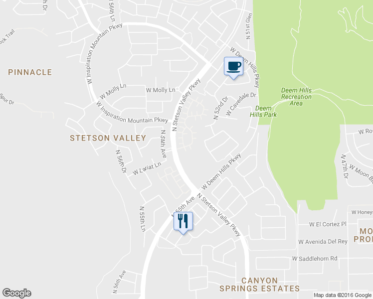 map of restaurants, bars, coffee shops, grocery stores, and more near 5218 West Lariat Lane in Phoenix
